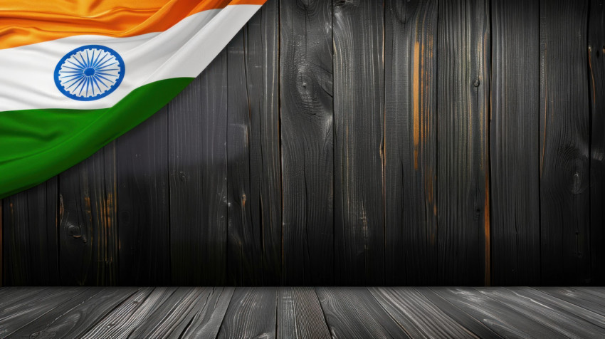 Large empty black wooden background with an Indian flag for Independence Day and Republic Day