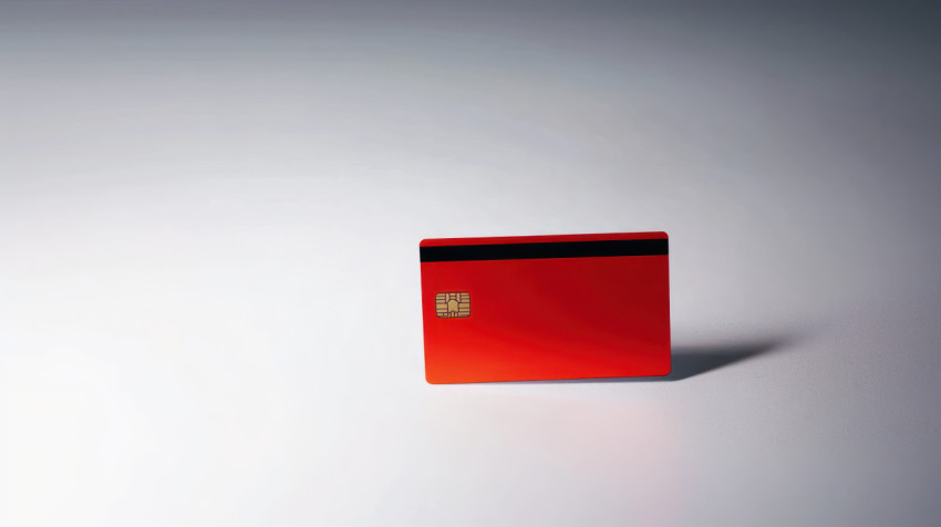 A red credit card was placed on a white background ATM service concept