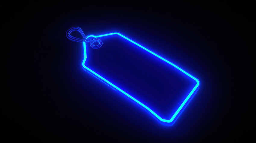 Glowing blue neon tag on dark background