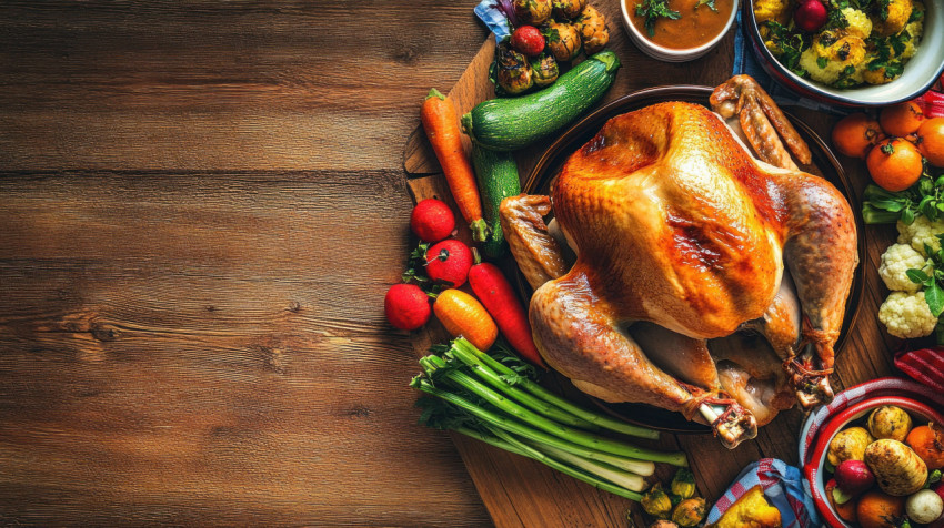 Beautifully crafted table setting with traditional thanksgiving dinner featuring roasted turkey