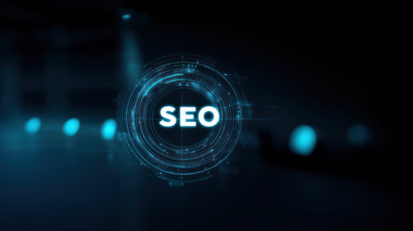 Minimalist digital background featuring the word SEO in large centered text