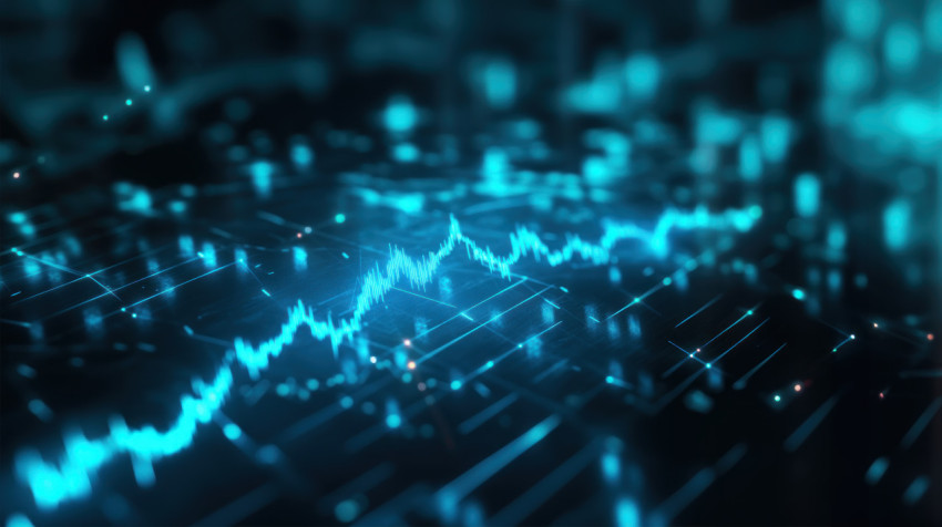 Turquoise blue stock market chart with glowing lines