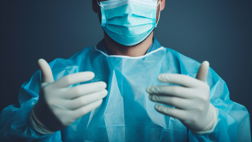 A man dressed up in medical and gloves, Health and Medical stock image