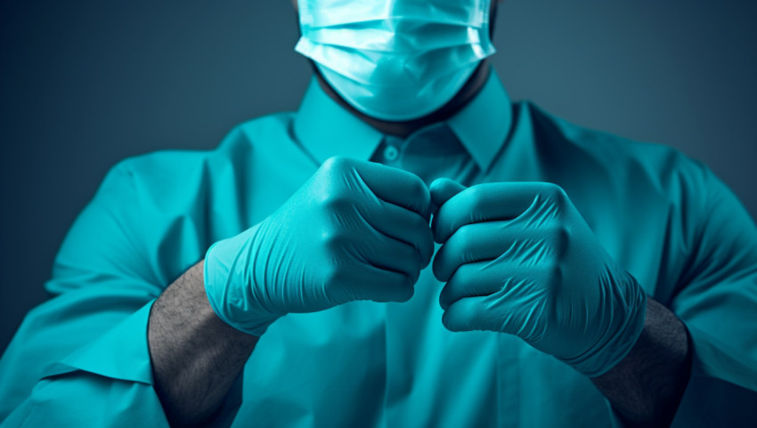 A man dressed up in medical and gloves, Health and Medical stock image