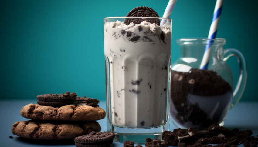 A photo of a Cookies and cream milkshake, beverage advertisement photography inspiration