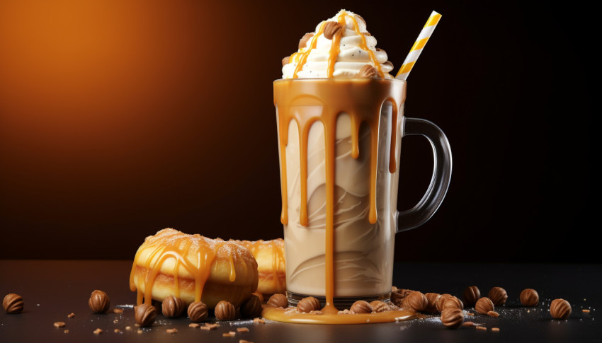 A photo of a Salted caramel milkshake, beverage advertisement photography inspiration