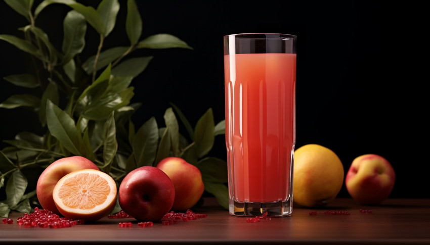 A photo of a Peach juice, beverage advertisement photography inspiration