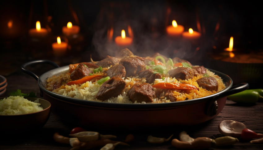 Indonesian Mutton Biryani, biryani advertisement, biryani stock photo