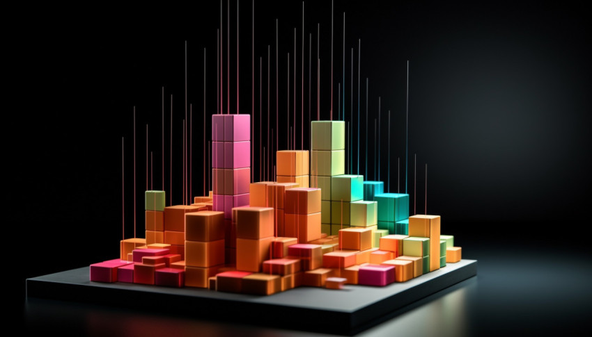 A photo of a abstract presentation of graph chart in 3D geometric to represent a business financial success, finance stock photo