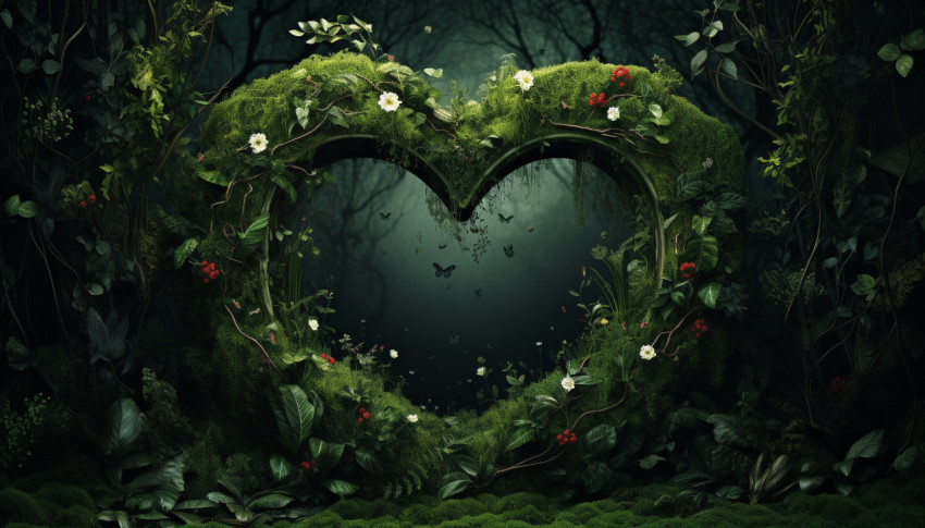 The word heart is written behind a green backdrop, free ai prompts and images floral photo backdrops