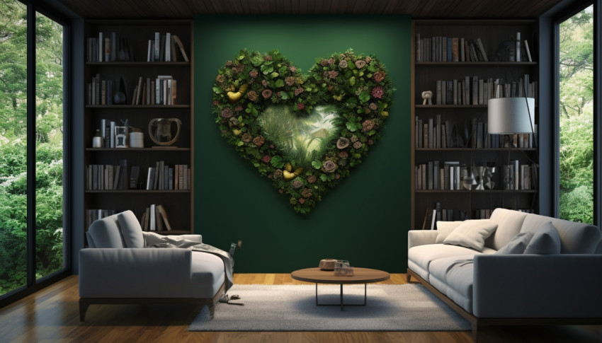 The word heart is written behind a green backdrop, free ai prompts and images floral photo backdrops