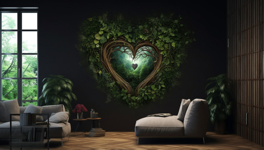 The word heart is written behind a green backdrop, free ai prompts and images floral photo backdrops