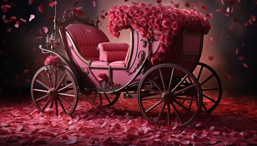 Grand carriage made of rose petals and a rose print from high end professional photo lab and image gallery, free ai prompts and images floral photo backdrops