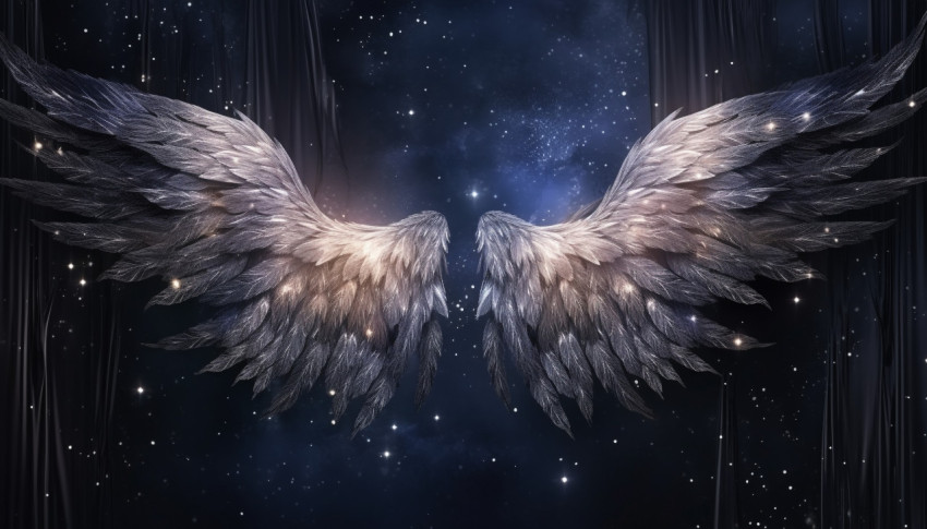 Angel wings layered with stars on starry night, free ai prompts and images floral photo backdrops