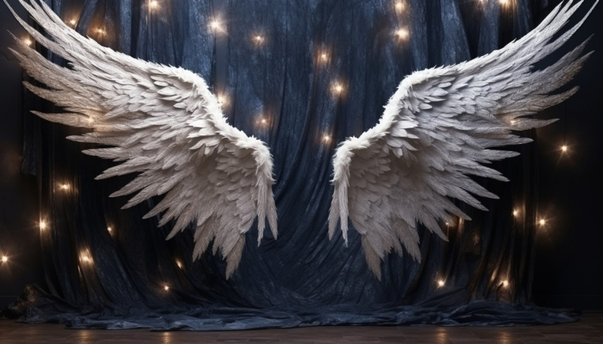 Angel wings layered with stars on starry night, free ai prompts and images floral photo backdrops
