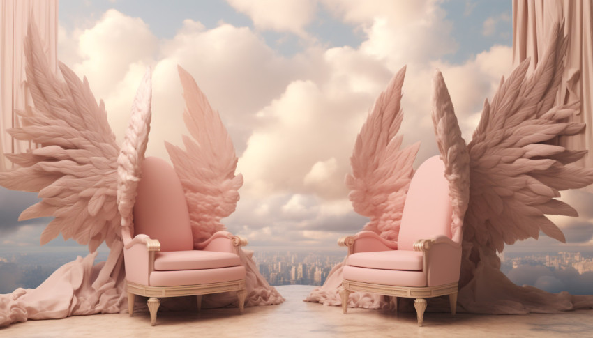 Two angel wings are sitting on a cloud, free ai prompts and images floral photo backdrops