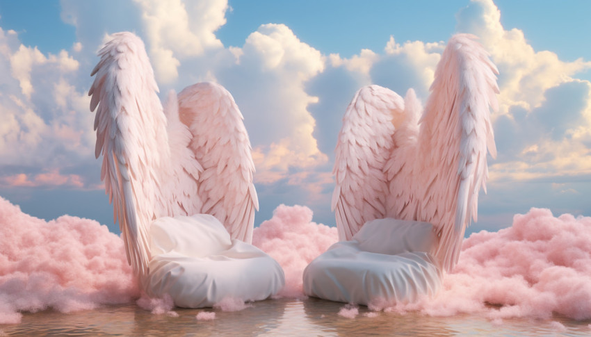Two angel wings are sitting on a cloud, free ai prompts and images floral photo backdrops