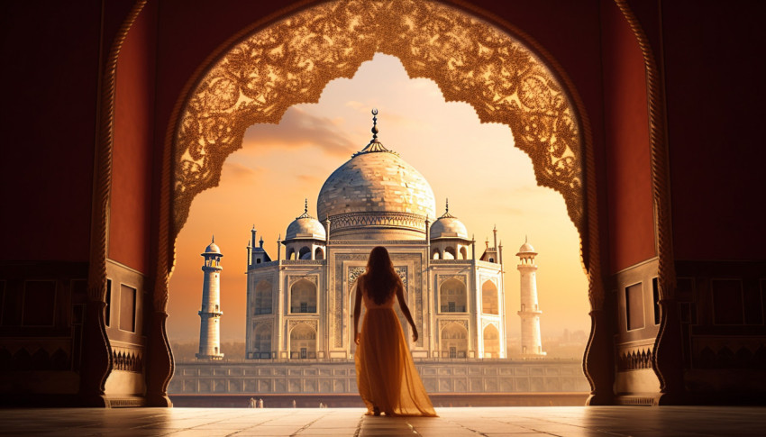 Taj Mahal Archway and Landscape