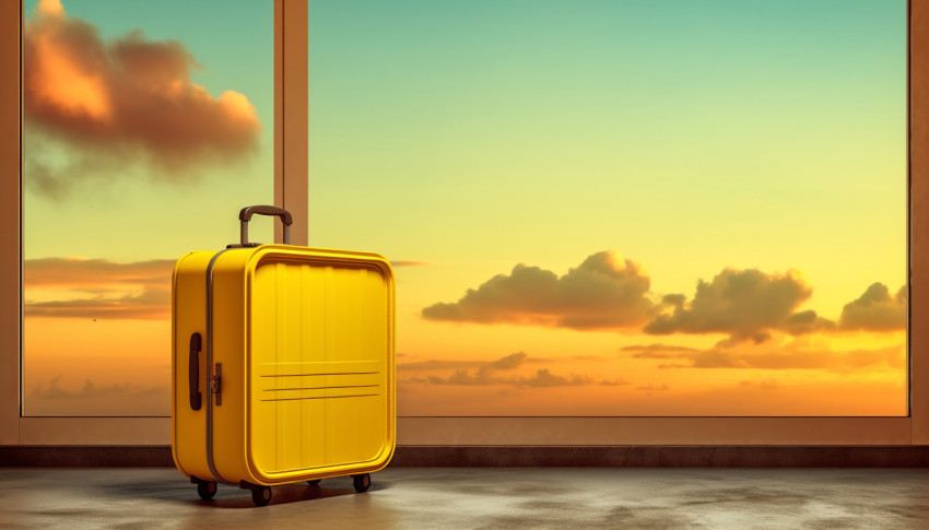 Yellow Luggage with Sunset View