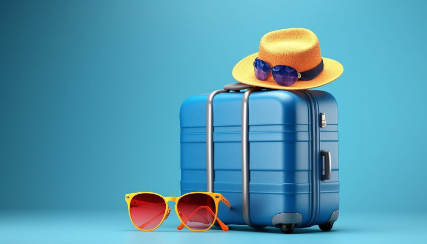 Blue Suitcase with Travel Accessories