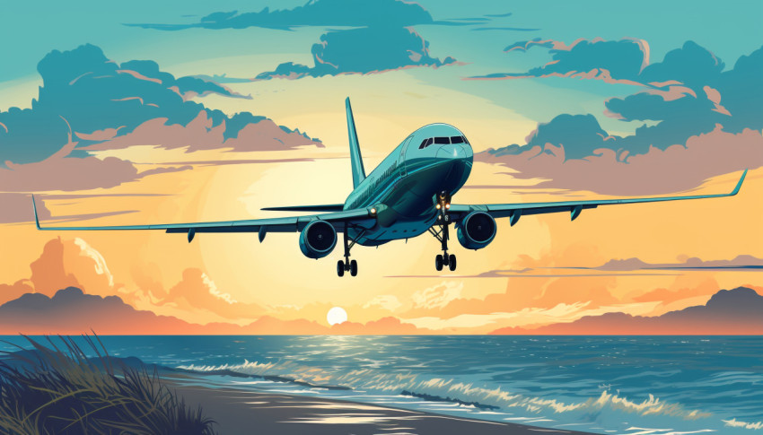 Passenger Plane Landing at Sunset Passenger Plane Landing at Sunset