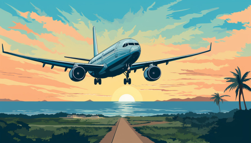 Plane Landing in Sky Blue and Green Plane Landing in Sky Blue and Green