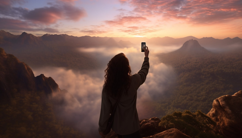 Hiking Woman Mountain Top Selfie iPhone Hiking Woman Mountain Top Selfie iPhone
