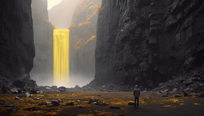 Hiker Taking in the View of Waterfall