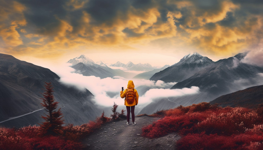 Female photographer on mountaintop