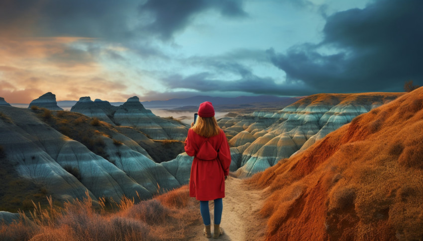 Woman enjoying the view from the mountaintop