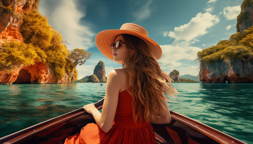 Woman Enjoying a Boat Ride in Thailand