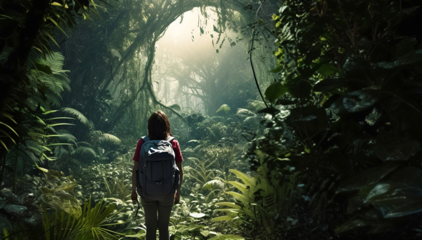 Backpacker exploring the jungle