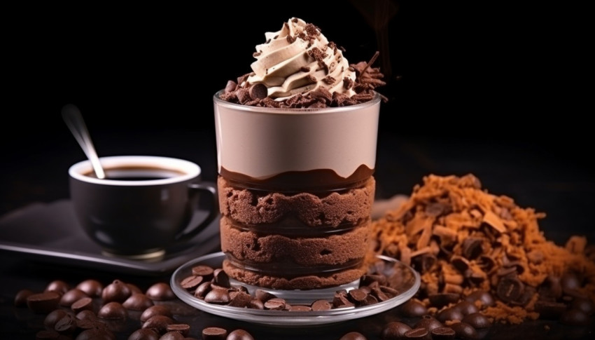 Chocolate Ice Cream with Nuts and Wafer Rolls