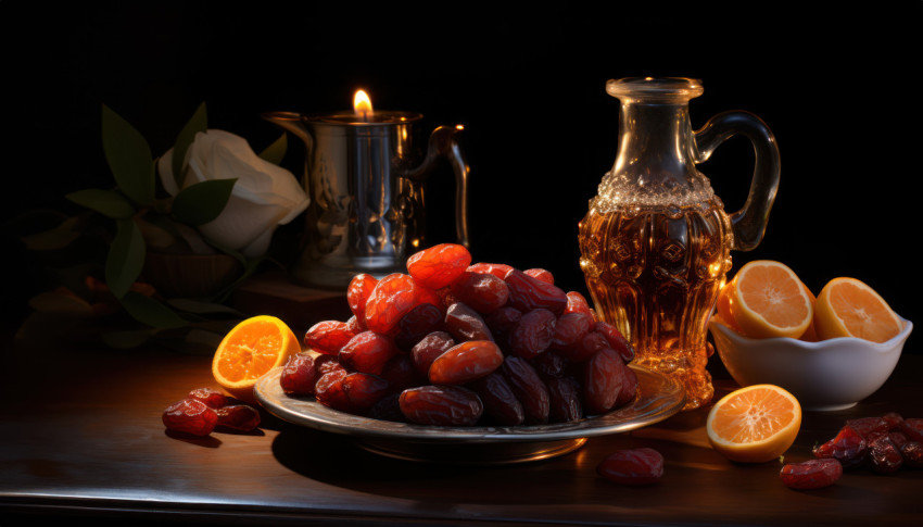 Delicious dates showcased on a black tabletop