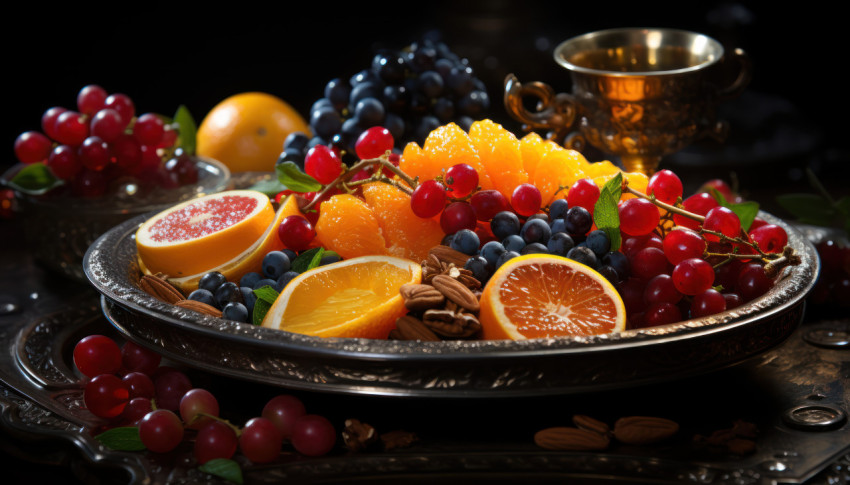 A medley of colorful fruits presented on a platter