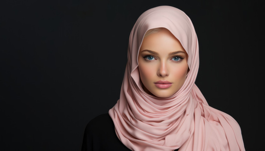 Contemporary muslim woman strikes a pose while holding her hijab