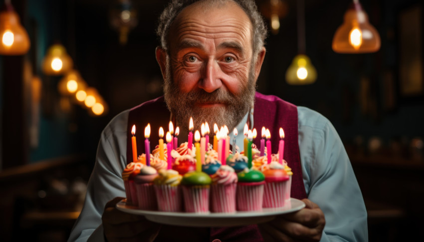 Senior cake amidst glowing flames