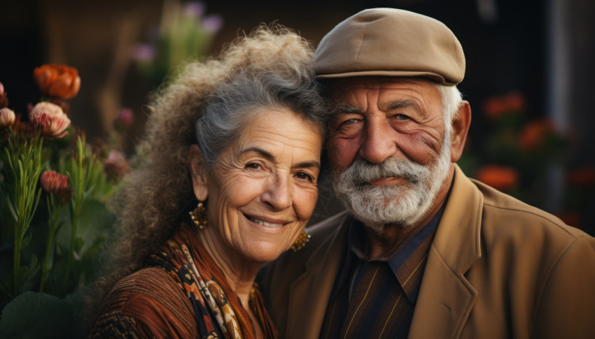 Elderly pair surrounded by vibrant plant