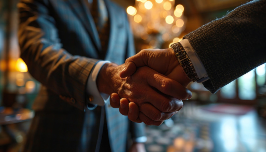 Business associates sealing the agreement with a handshake in a conference room