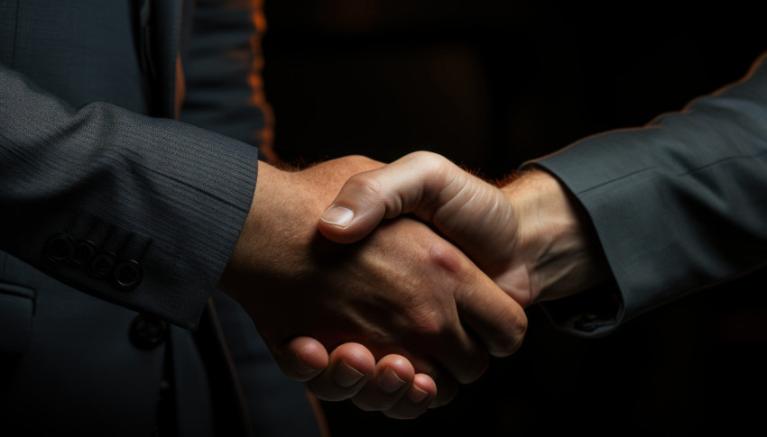 A positive moment as two business partners confirm their deal with a handshake