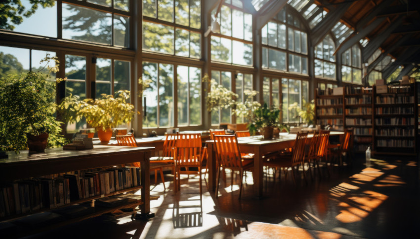 A library bathed in sunlight perfect for reading