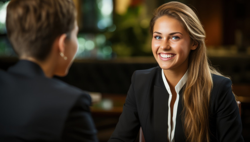 Eager young graduate impresses at her first interview showcasing enthusiasm and determination