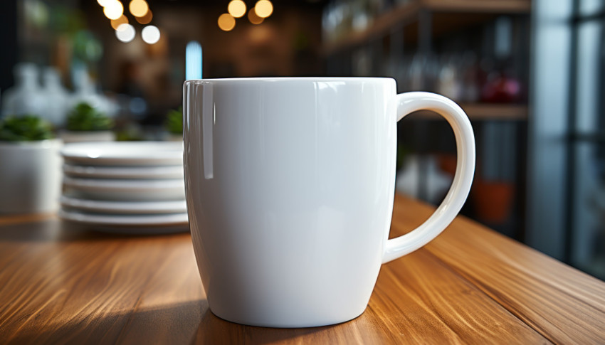 A simple white mug on a desk