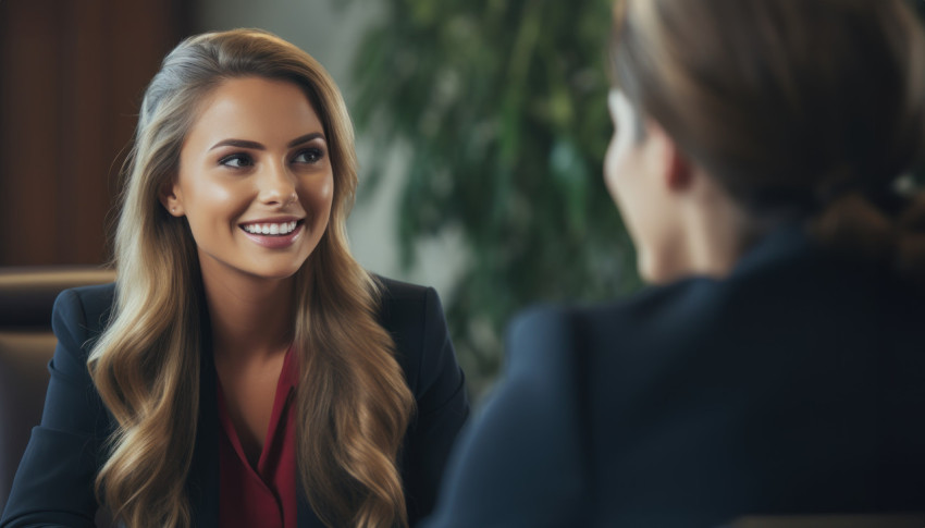 Photo of job applicant interview with young business woman