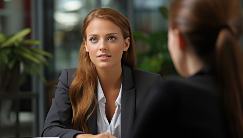 Office interview with young businesswoman and applicant