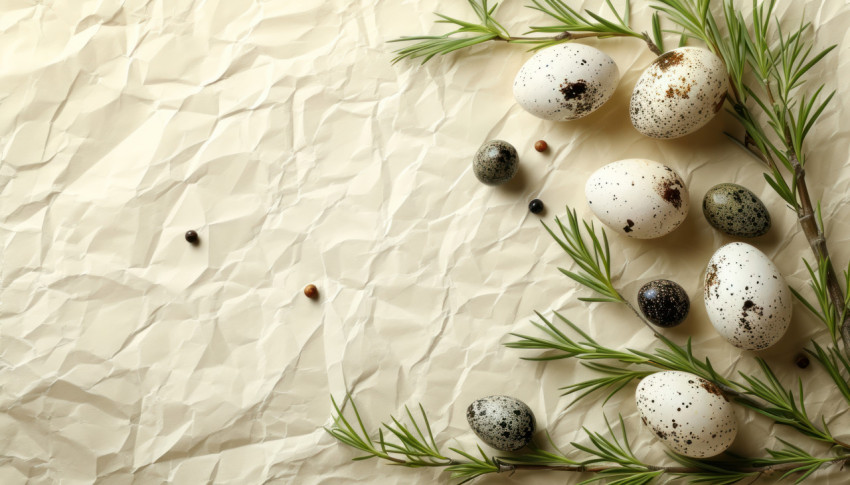 Willow and eggs on a creamy paper background