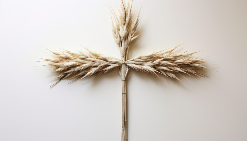 A crafted cross made of dried palm leaves symbolizing palm sunday for religious celebrations