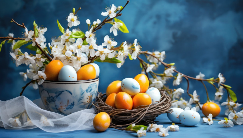 Spring willow bouquet adorned with easter eggs