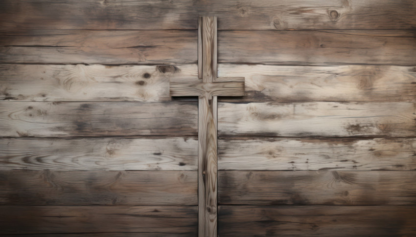 Vintage backdrop with a wooden surface featuring a cross for ample copy space