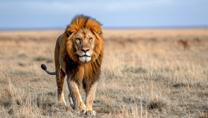 Majestic male lions confidently roam the vast african wilderness